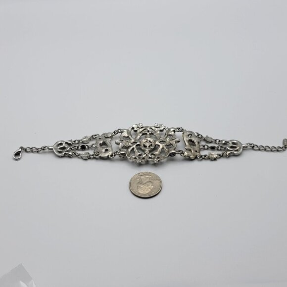 VCLM Aurora Borealis Crystal Chain Bracelet Silver-Tone Floral 8" Lobster Clasp - Picture 11 of 12